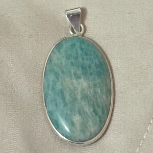 925 Sterling Silver Plated Larimar Pendant Large Oval Genuine Stone NWOT